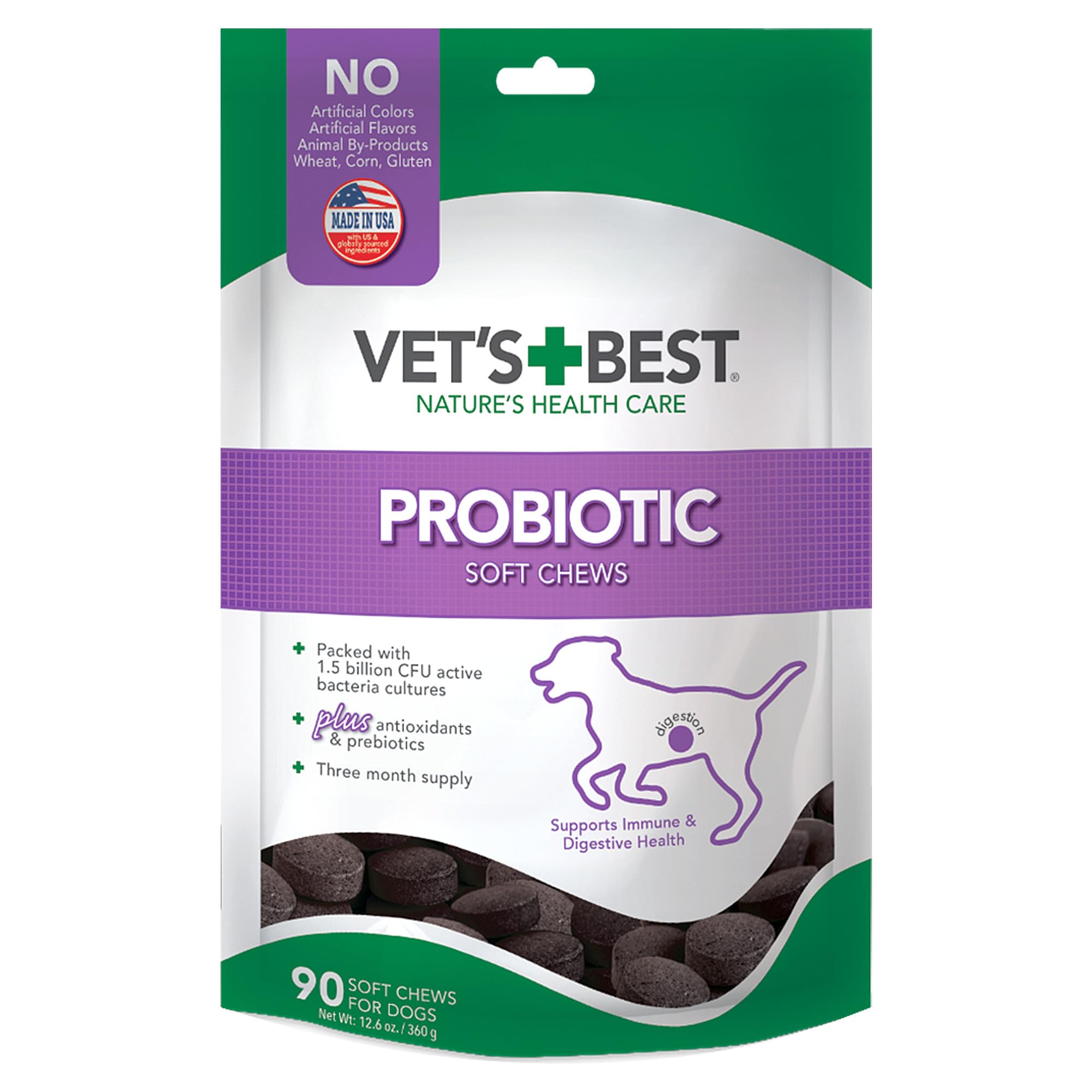 Vet's Best Bouchées Probiotiques pour Chiens – bouteille du supplément et bienfaits digestifs
