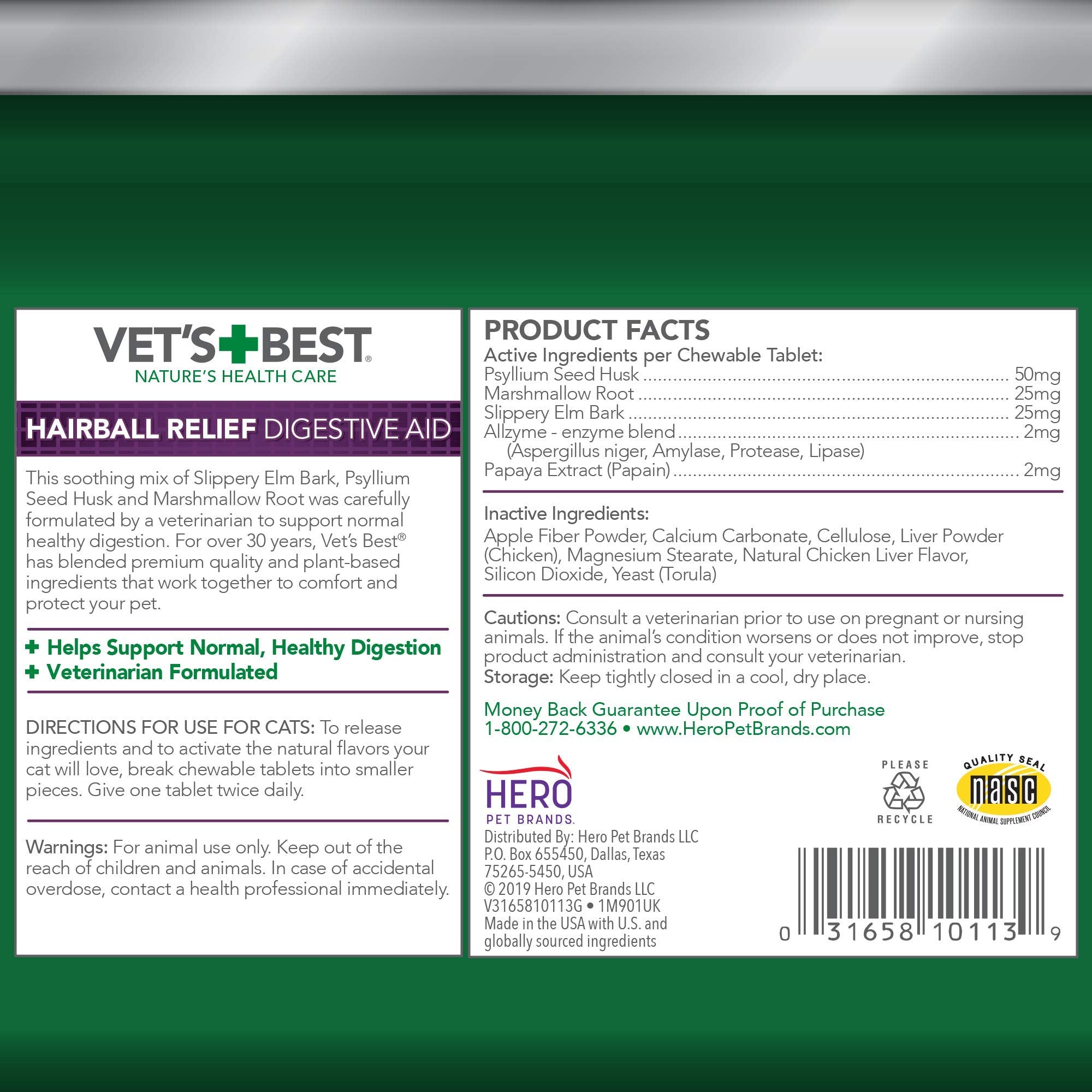 Vet's Best Chat Hairball Relief – prévention des boules de poils pour chats d'intérieur