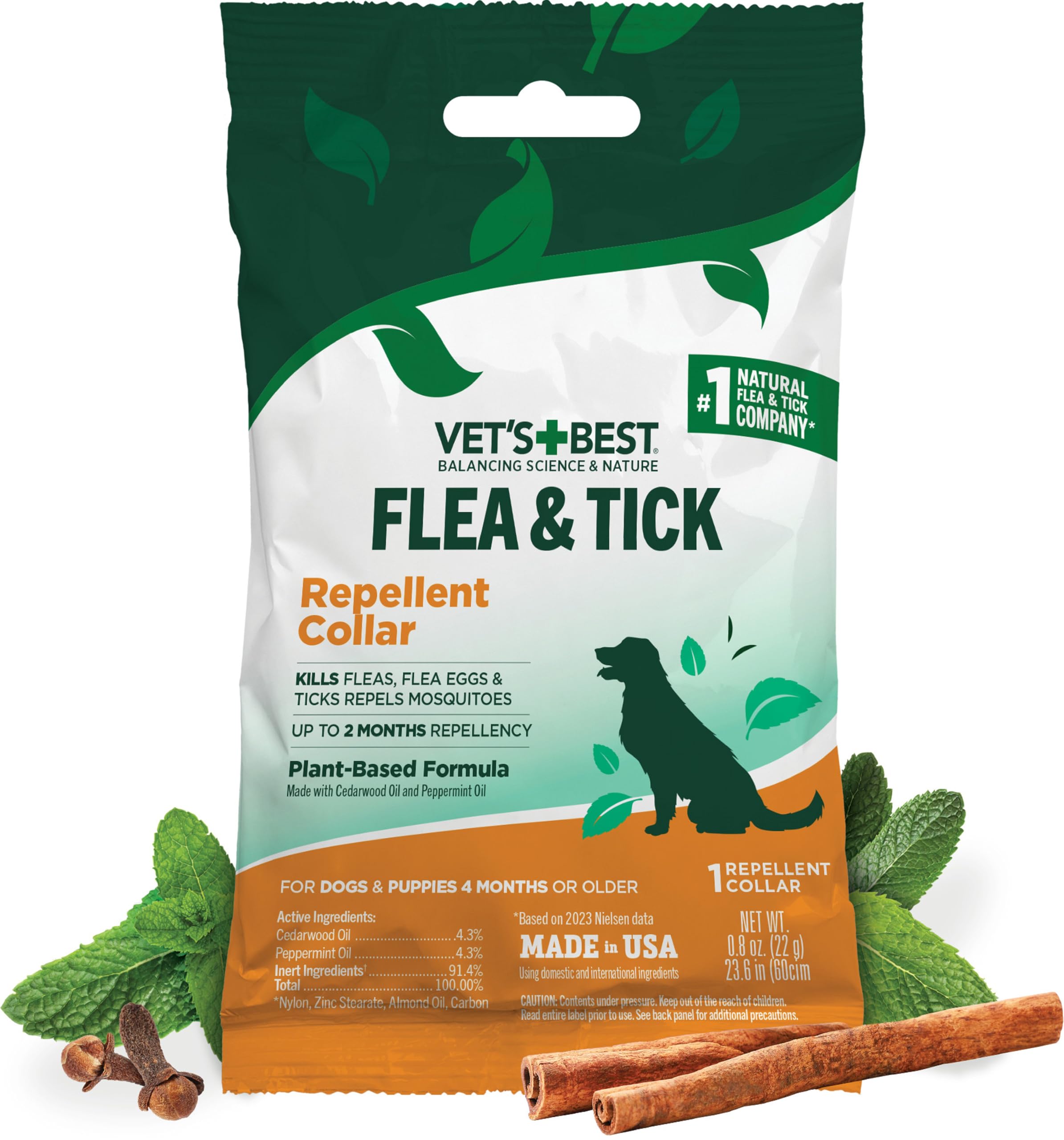 Vet's Best collier puces et tiques chien jusqu'à 20 po, protection continue.