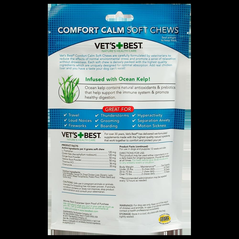 Vet's Best Comfort Calm: gommes molles pour chiens, texture agréable et facile à prendre.