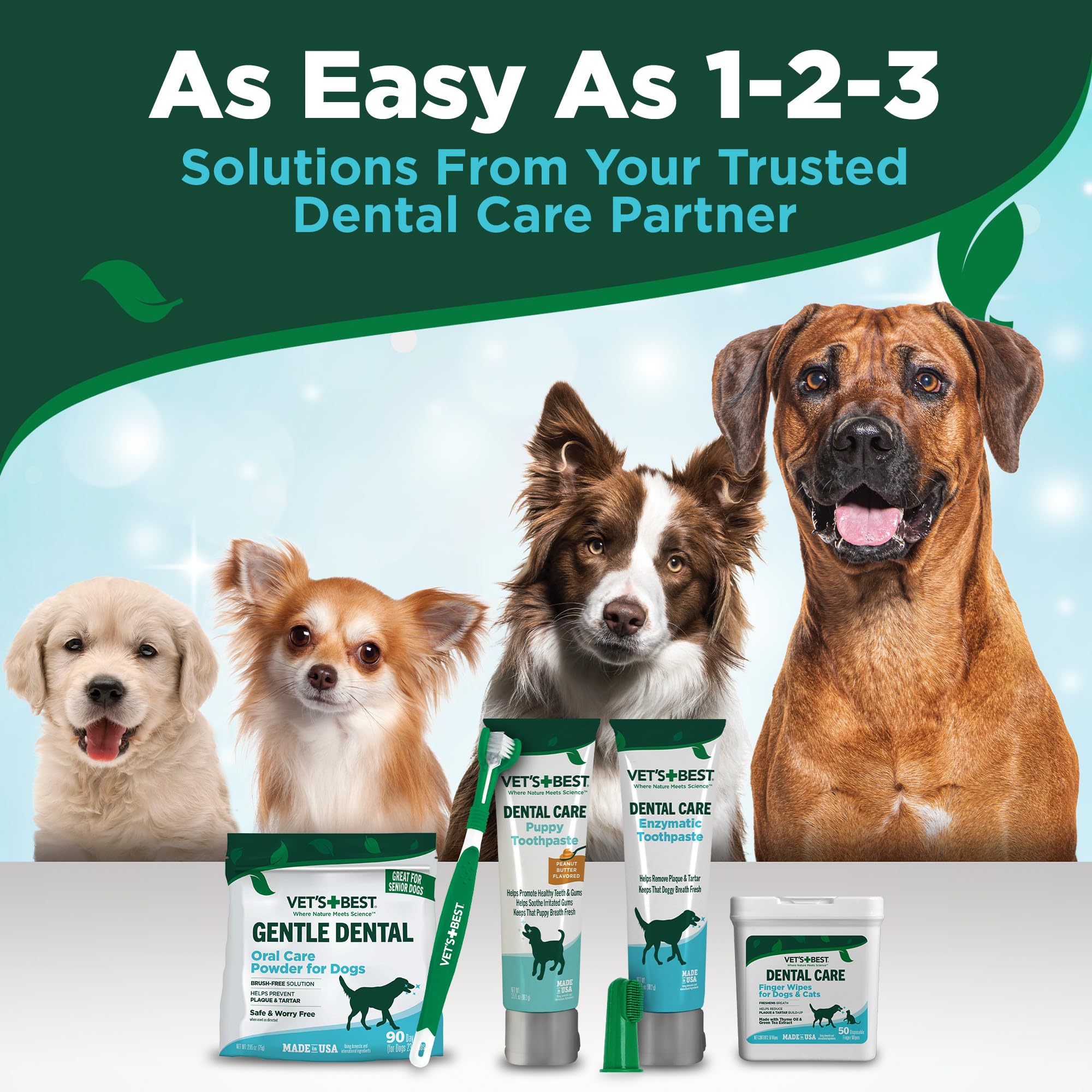 Emballage pratique Vet's Best facilite le dosage et l'application.
