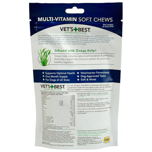 Vet's Best Multivitamine Soft Chews, paquet ouvert, distribution facile.
