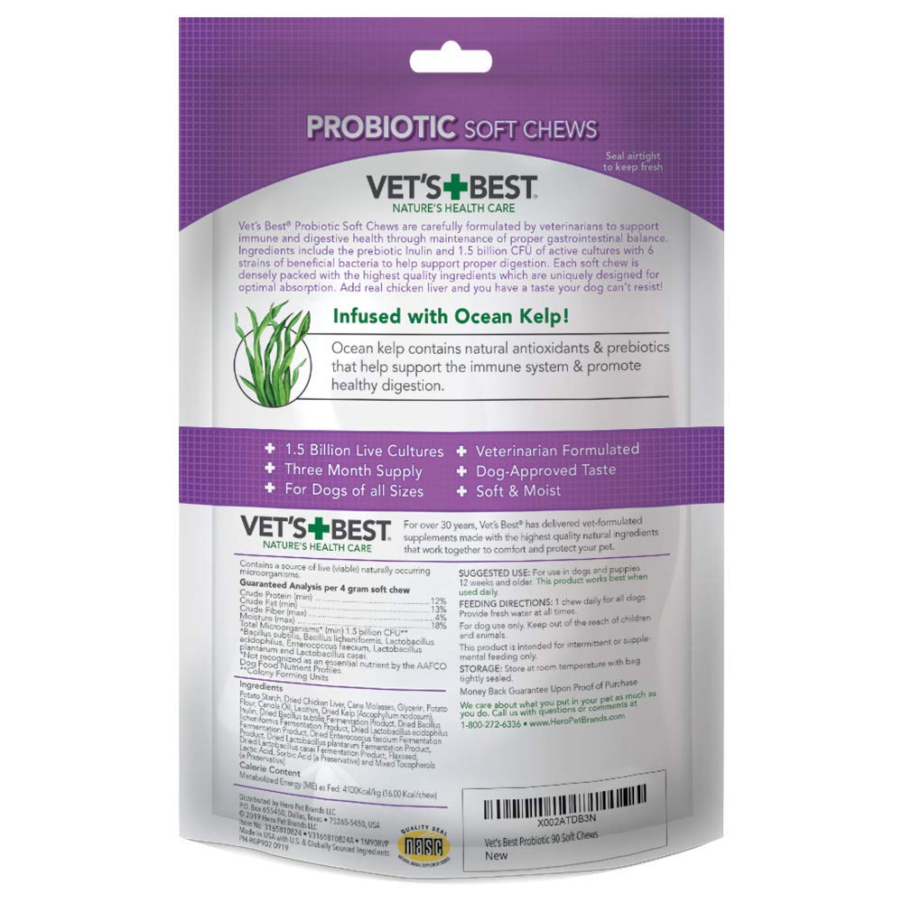 Vet's Best Probiotic Soft Chews – conseils dosage, utilisation simple.