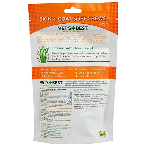 Vet's Best Skin & Coat Soft Chews, goût apprécié, simple à donner même aux chiens difficiles.