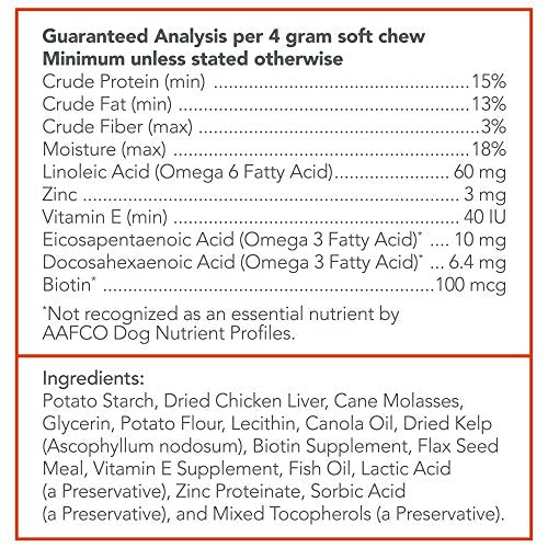 Vet's Best Skin & Coat Soft Chews, emballage 30 gommes, pratique à utiliser chaque jour.