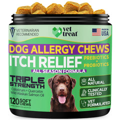 Vet Treat bouteille-allergie-chien: emballage pratique pour une prise quotidienne et soutien de la peau.