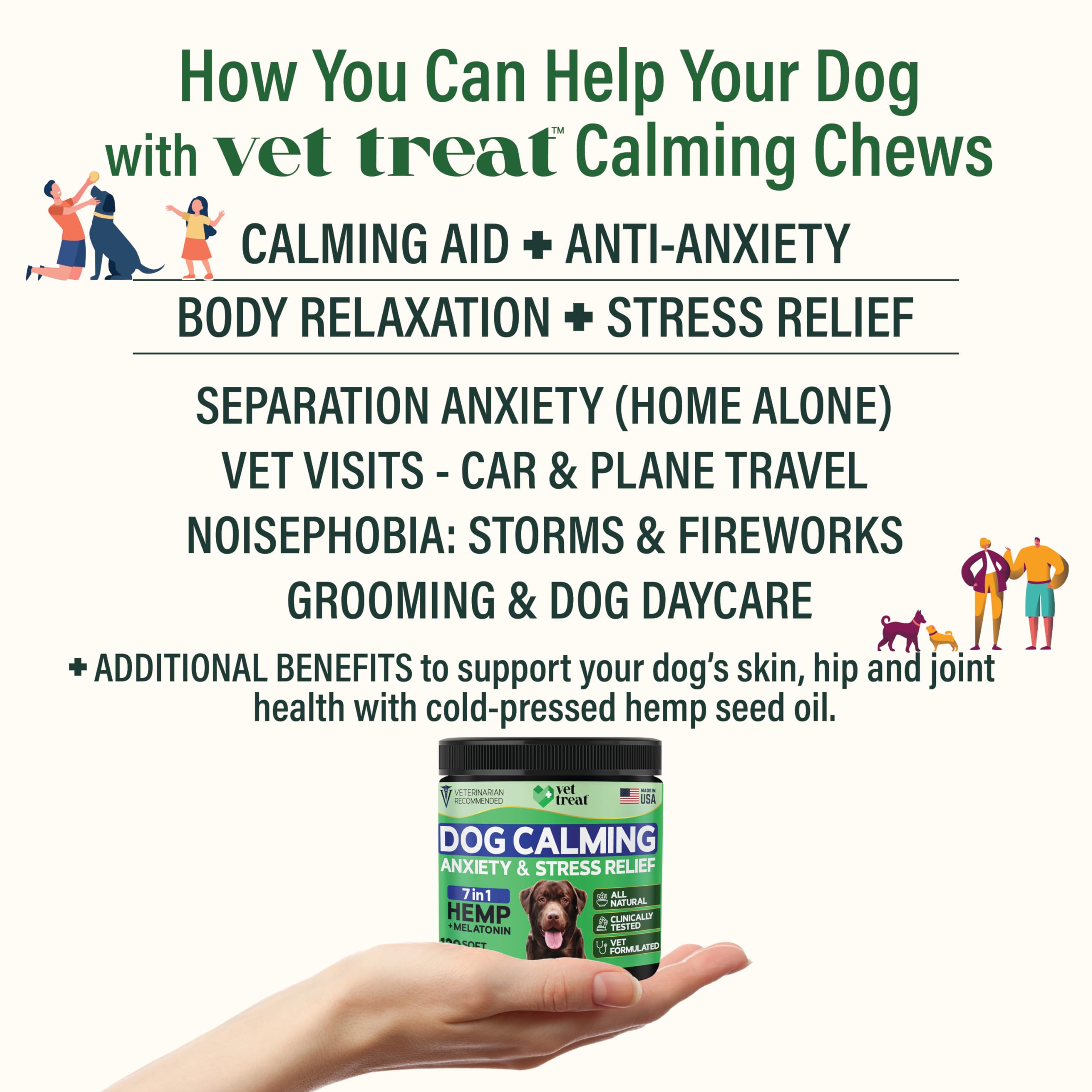 Vet Treat: friandises aux herbes pour chien, soutien relaxant au quotidien.
