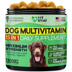 Vet Treat multivitamine: bouchée quotidienne soutien mobilité et peau saine.