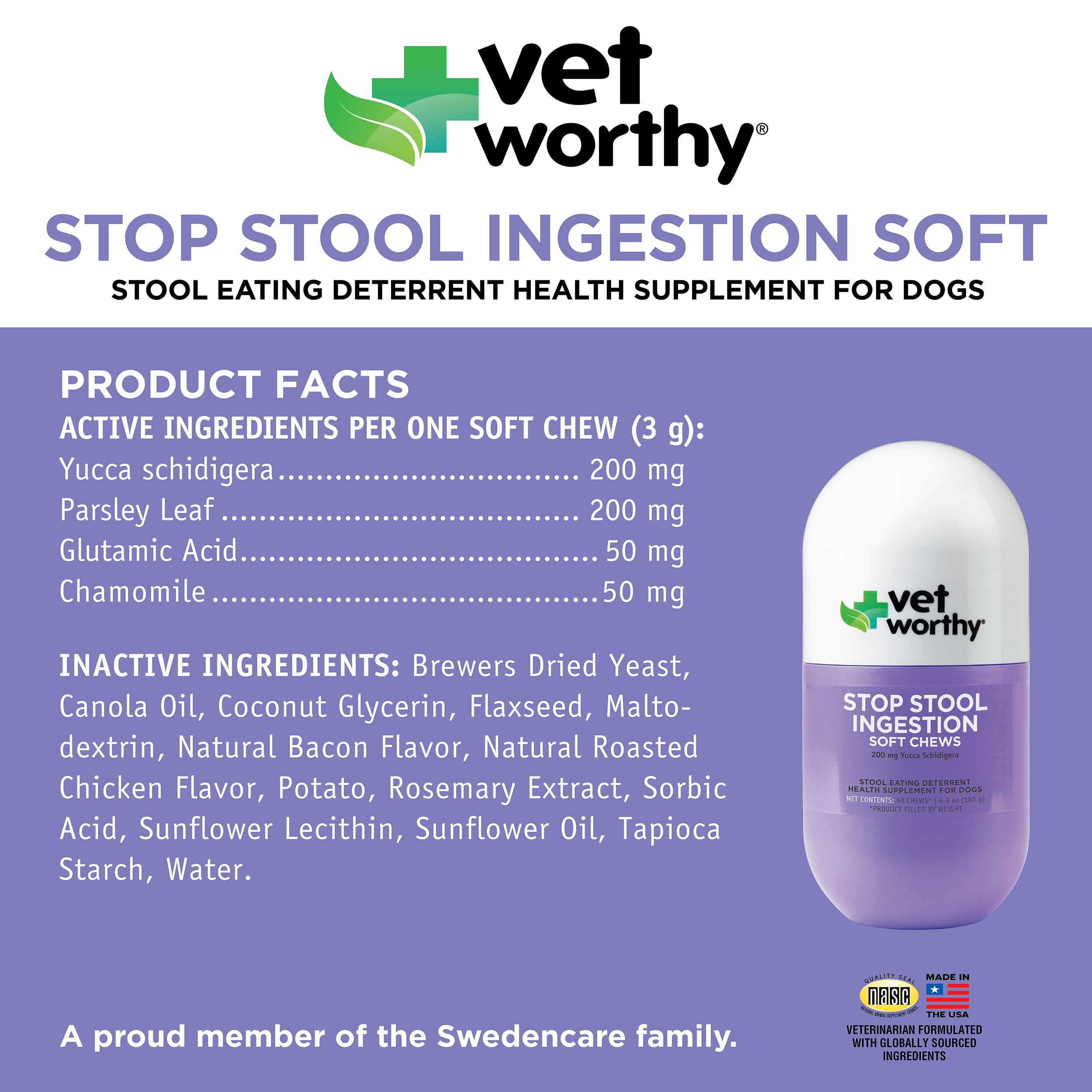 Ingrédients naturels persil, yucca et camomille soutiennent la digestion chez le chien Vet Worthy.