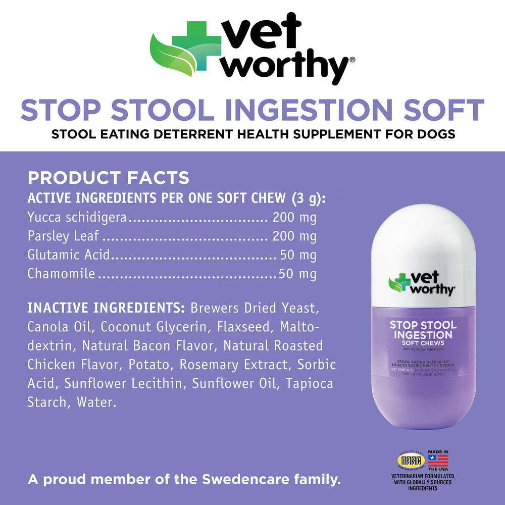 Ingrédients naturels persil, yucca et camomille soutiennent la digestion chez le chien Vet Worthy.