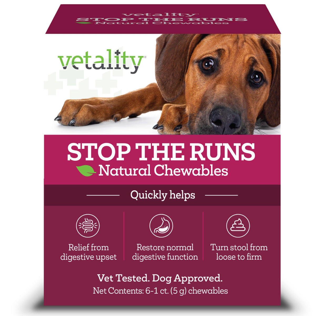 Vetality Stop The Runs comprimés poulet, soulagement rapide des selles molles.