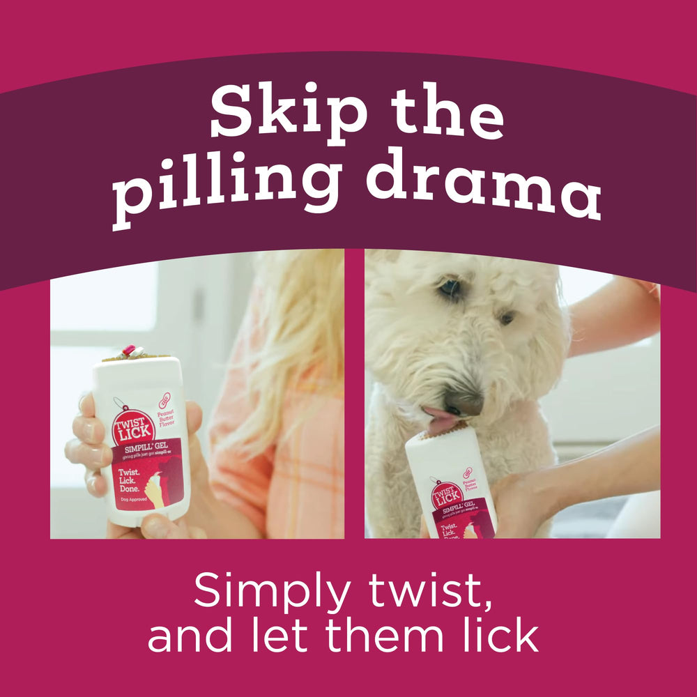 Savoureux boeuf Vetality Twist Lick SimPill, stimulant l'appétit du chien.