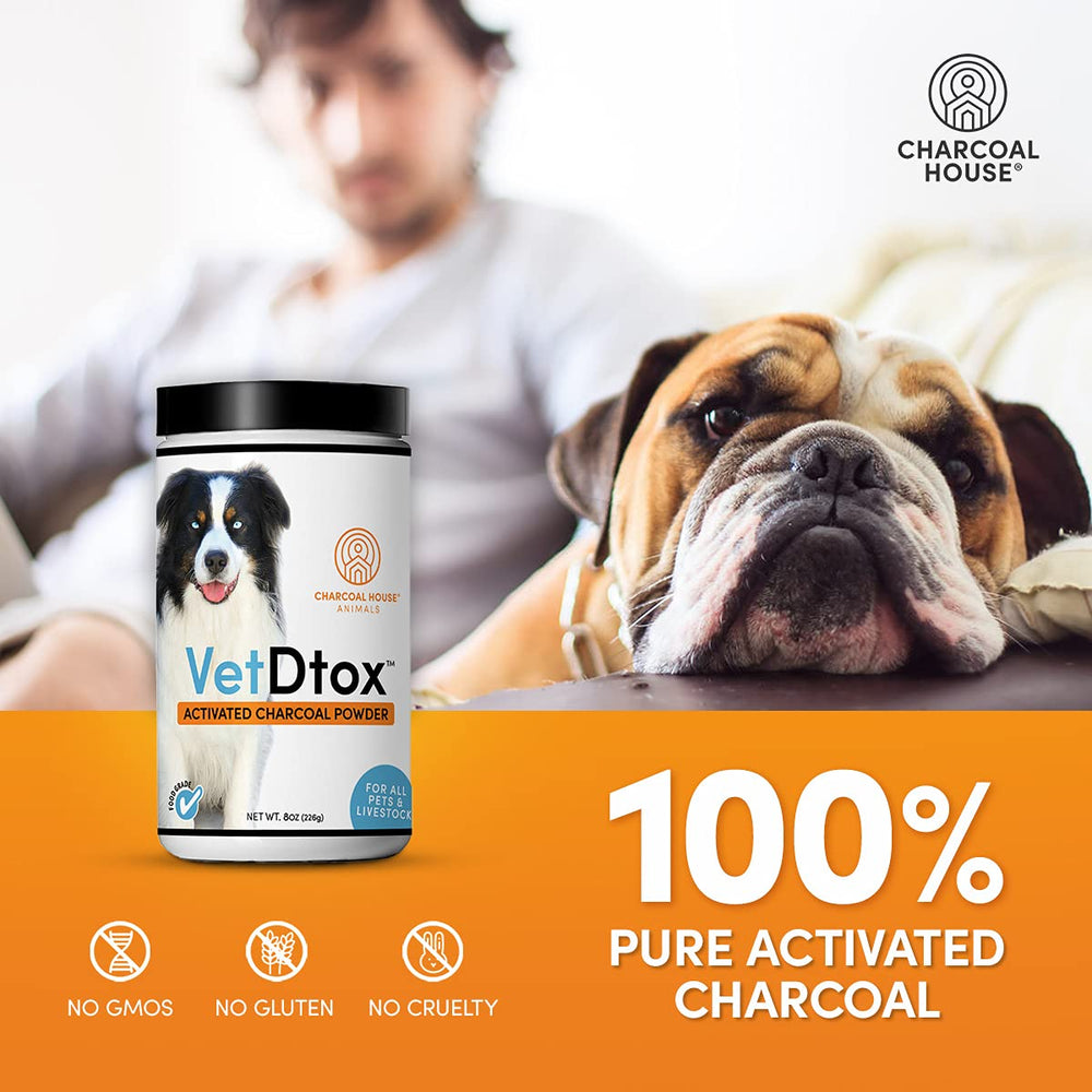 VetDtox Charbon Actif – dosage et étiquette faciles à suivre.