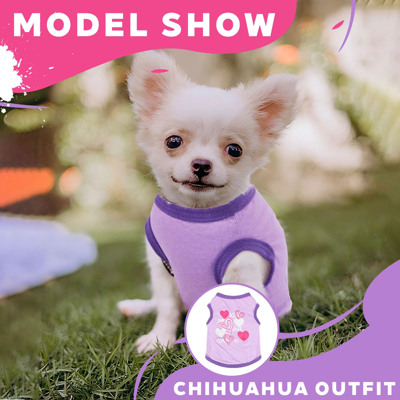 Vetements Chihuahua rose XXS, enfilage facile grâce au design sans manches.