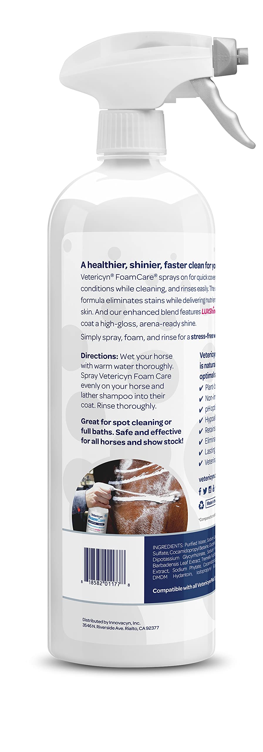 FoamCare apporte soin du poil et de la peau du cheval, hydratation douce.