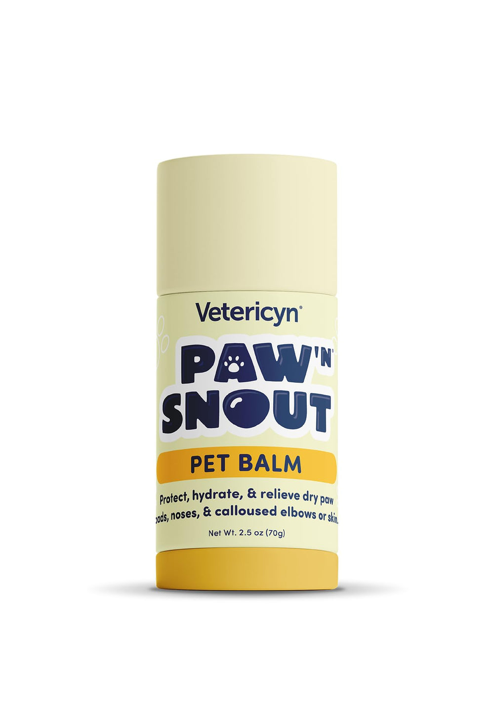 Baume Paw 'N Snout de Vetericyn appliqué sur patte sèche, hydratation ciblée.