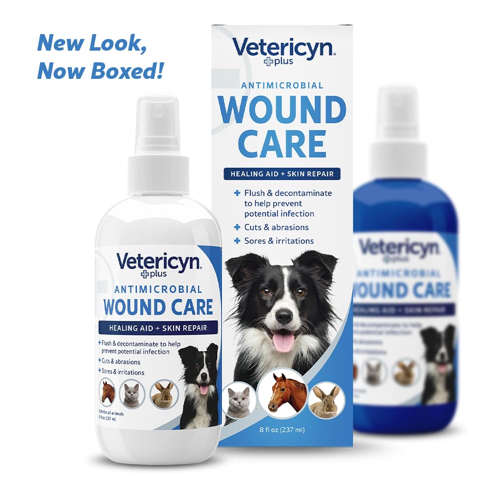 Application en aérosol Vetericyn Plus pour plaies chez le chien, soulage et prévient l'infection.