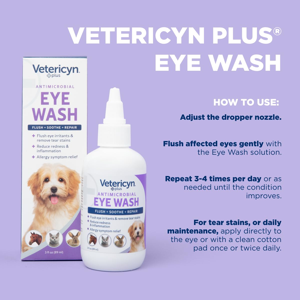 Vetericyn Plus recommandé par vétérinaire pour l’hygiène oculaire des chiens et chats.