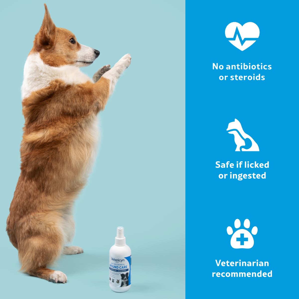 Technologie hypochloreuse sûre, adaptée aux animaux et au léchage éventuel.