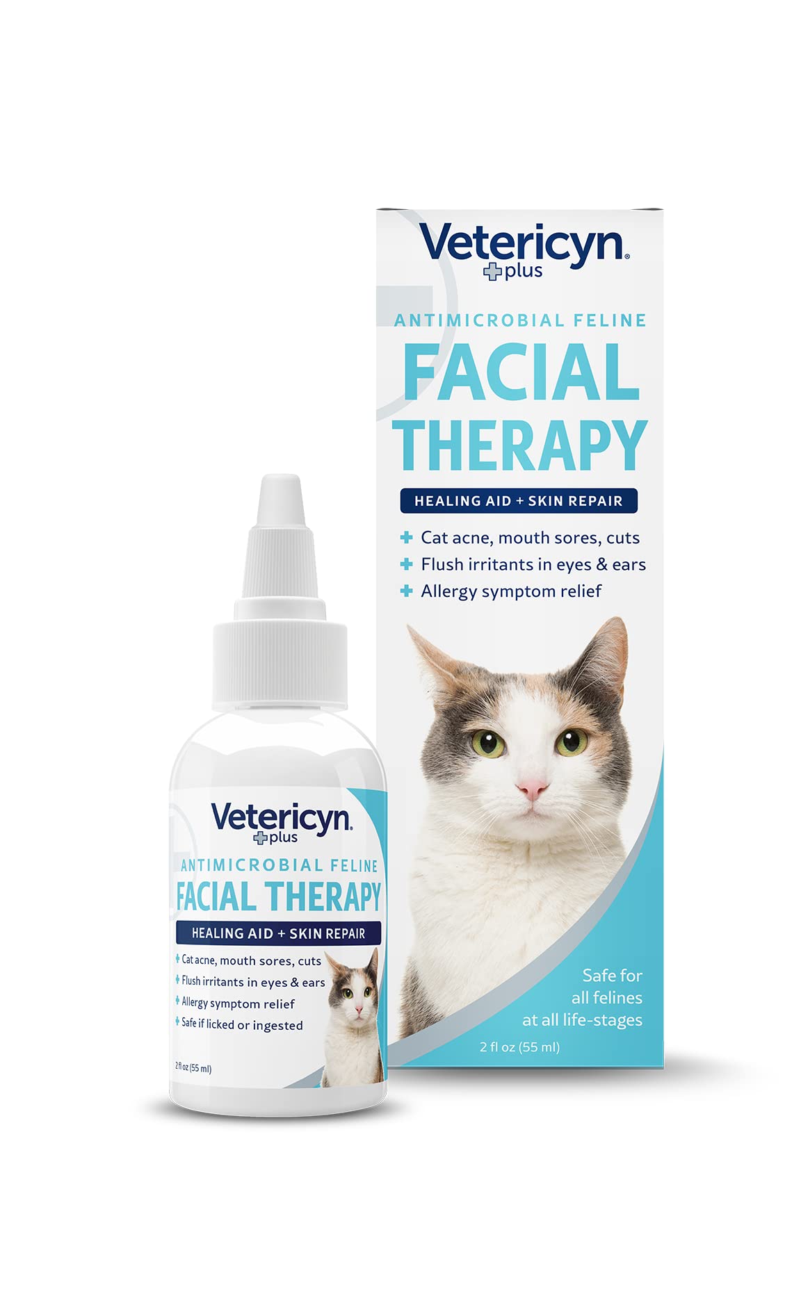 Vetericyn Plus Thérapie Feline — flacon prêt à appliquer sur le visage du chat