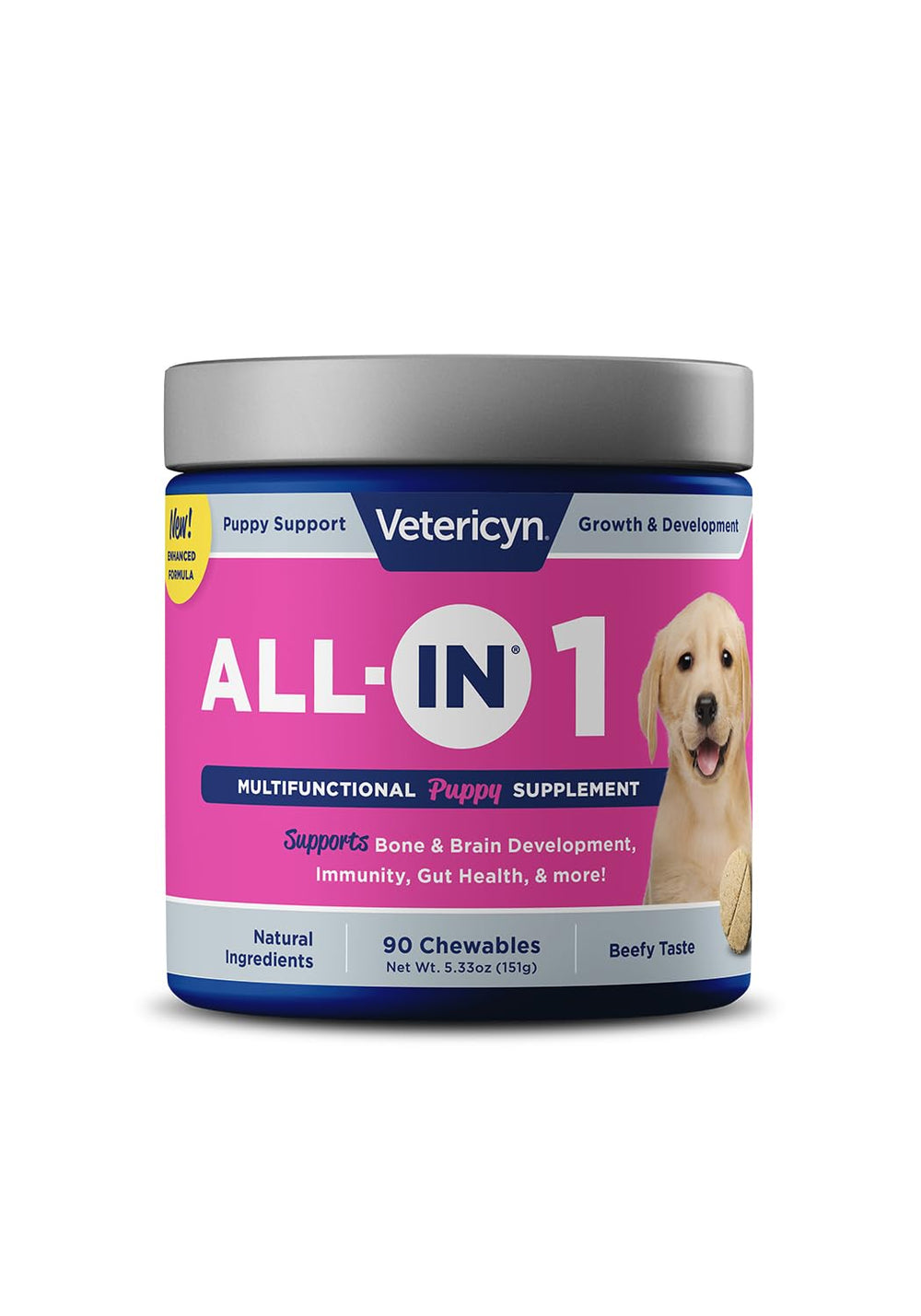Bouteille Vetericyn tout-en-un pour chiots, soutien nutritionnel pratique.