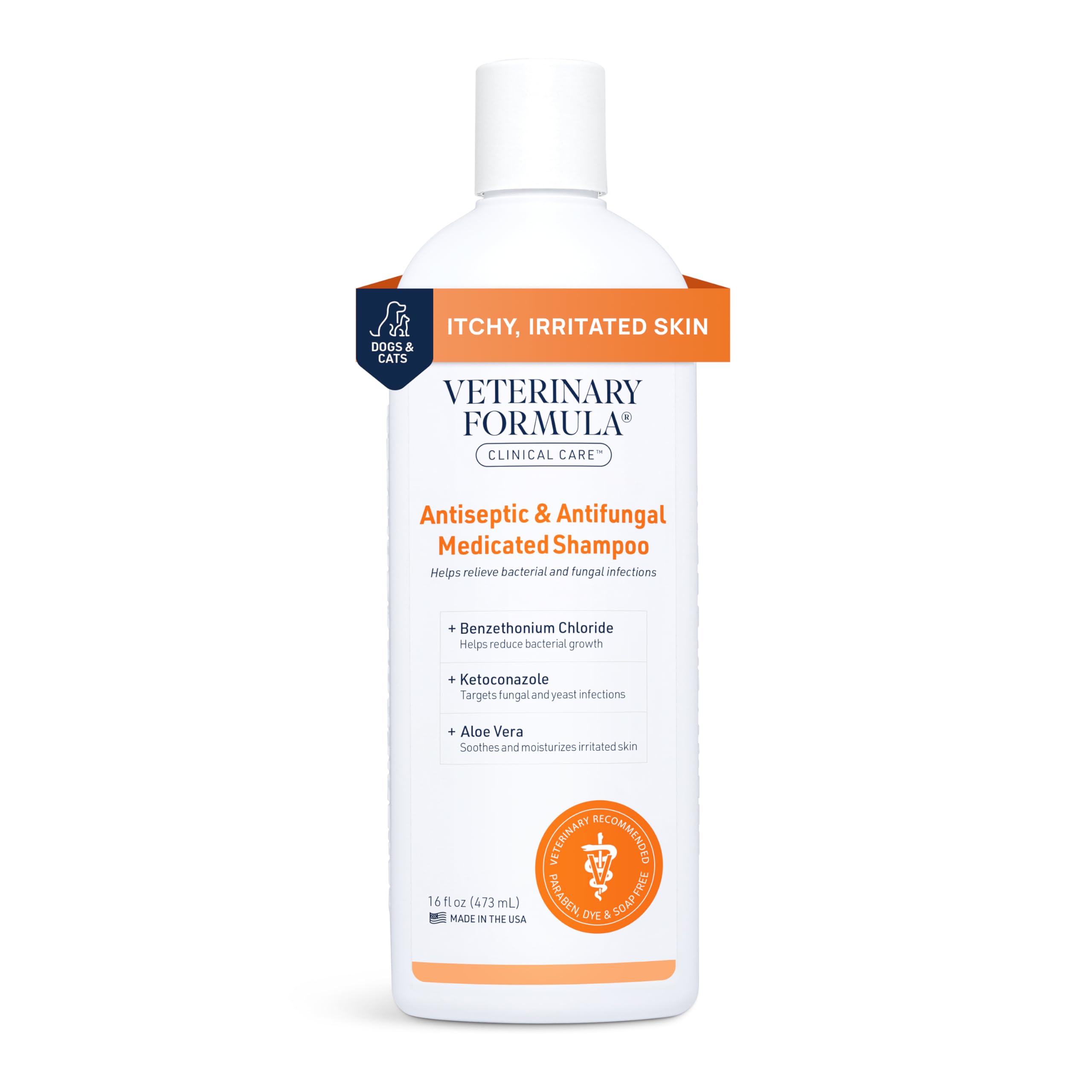 Bouteille du Shampoing Veterinary Formula Clinical Care prête pour le soin quotidien.