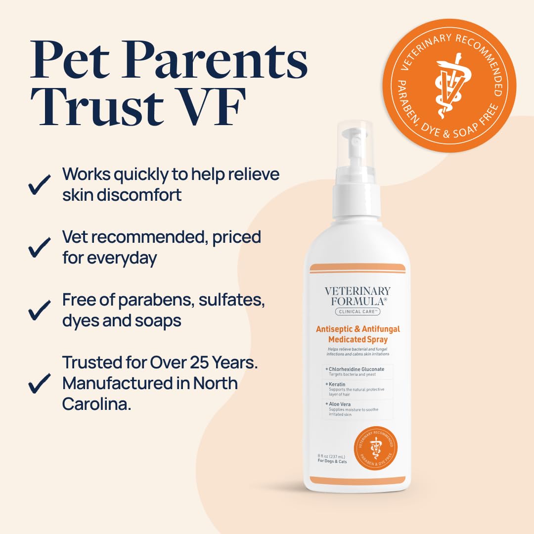 Convient à une routine peau et pelage régulière avec Veterinary Formula Clinical Care.