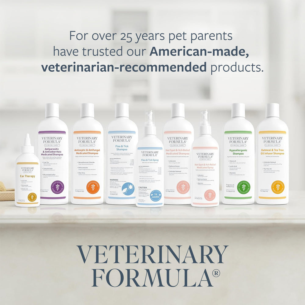 Odeur douce Veterinary Formula, flacon, laisse le pelage frais après lavage.