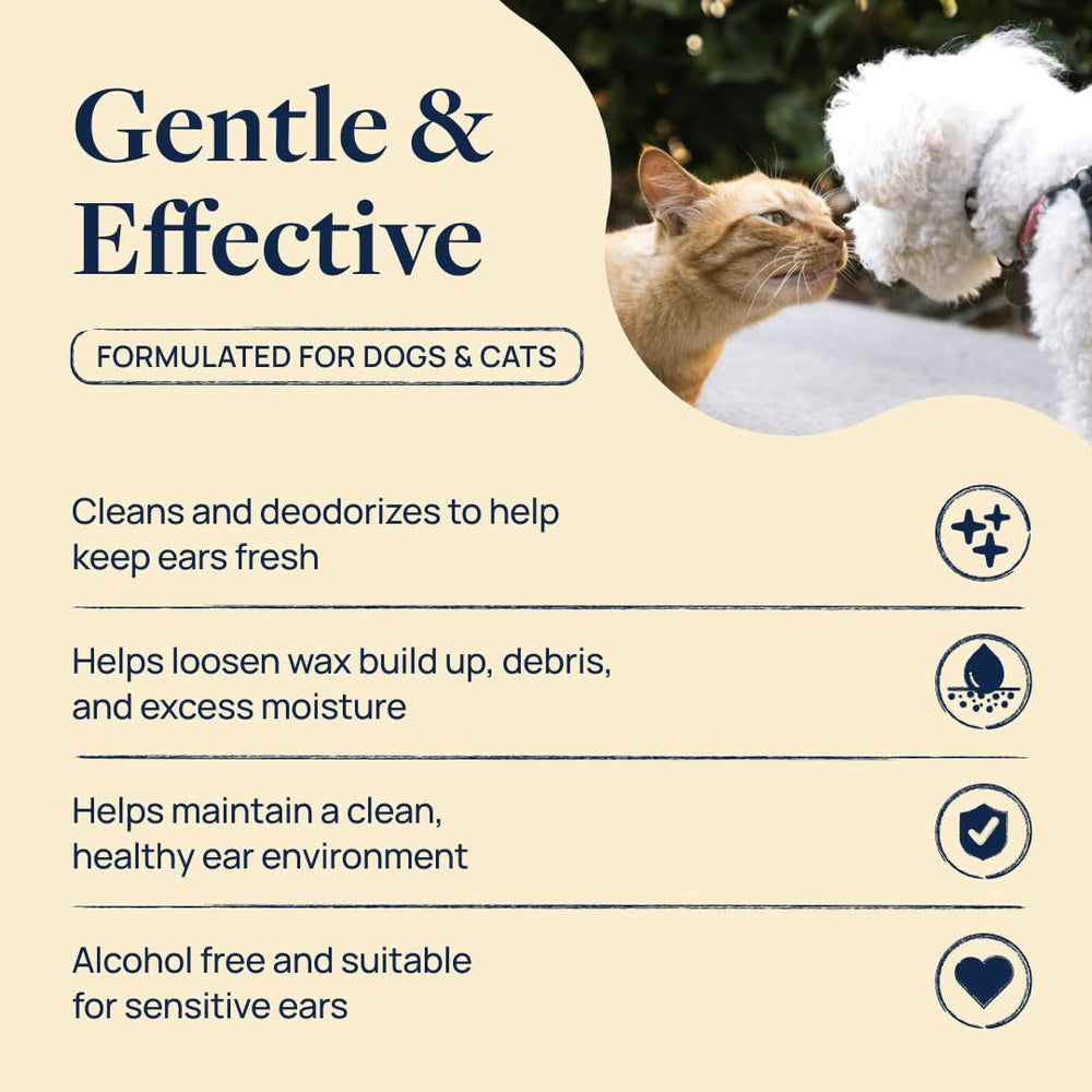 Bouteille Veterinary Formula Ear Therapy vue de dos, format pratique de deux bouteilles.