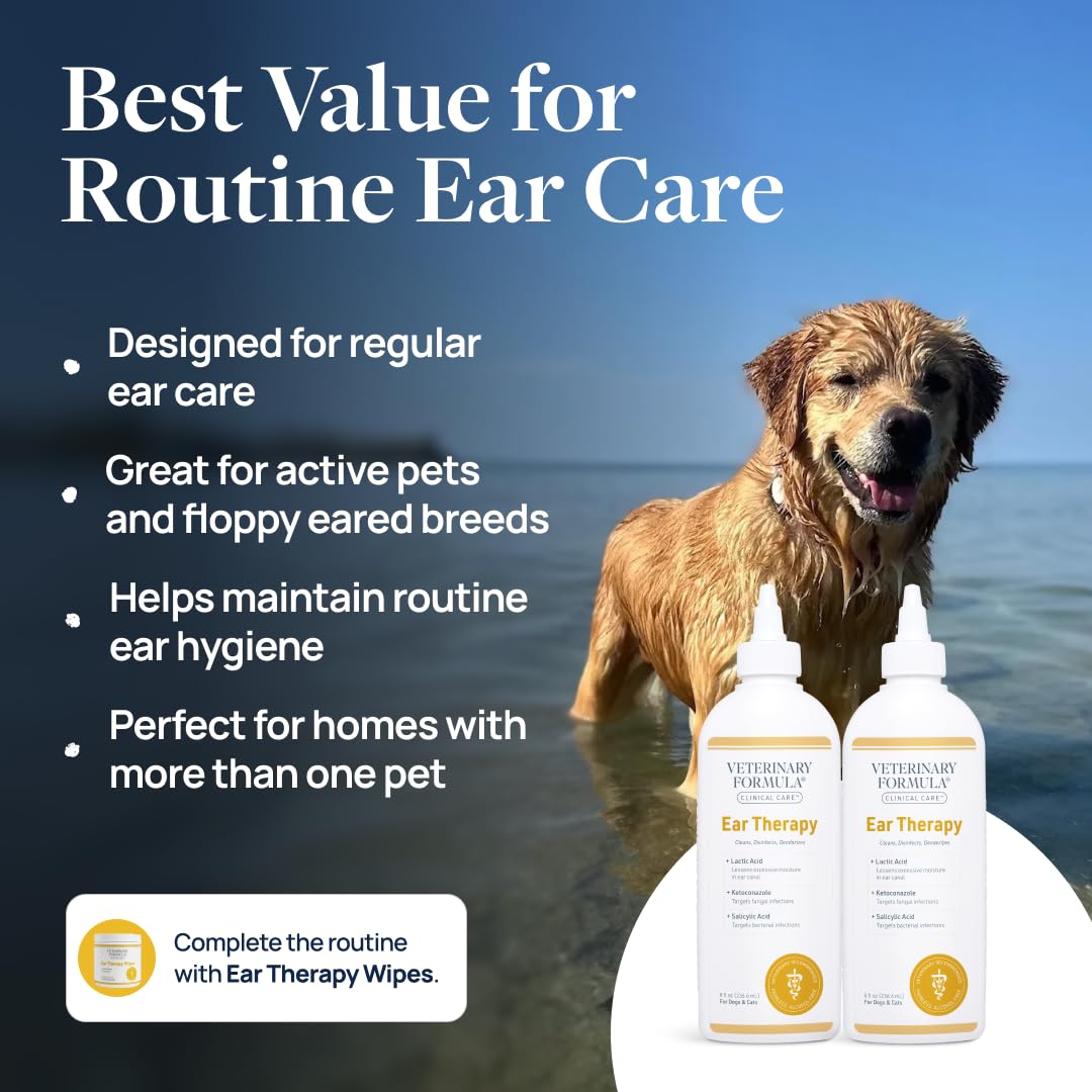 Solution sans alcool Veterinary Formula Ear Therapy, douceur pour les oreilles sensibles.