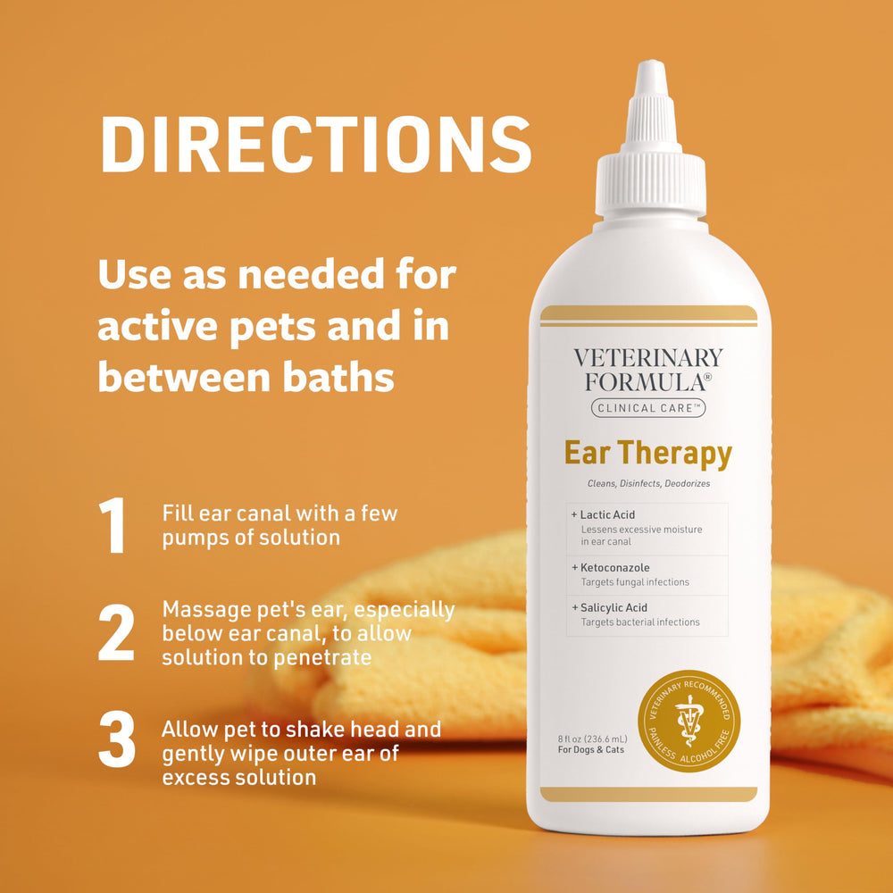 Parfum léger et soin doux de Veterinary Formula Ear Therapy pour oreilles sensibles.