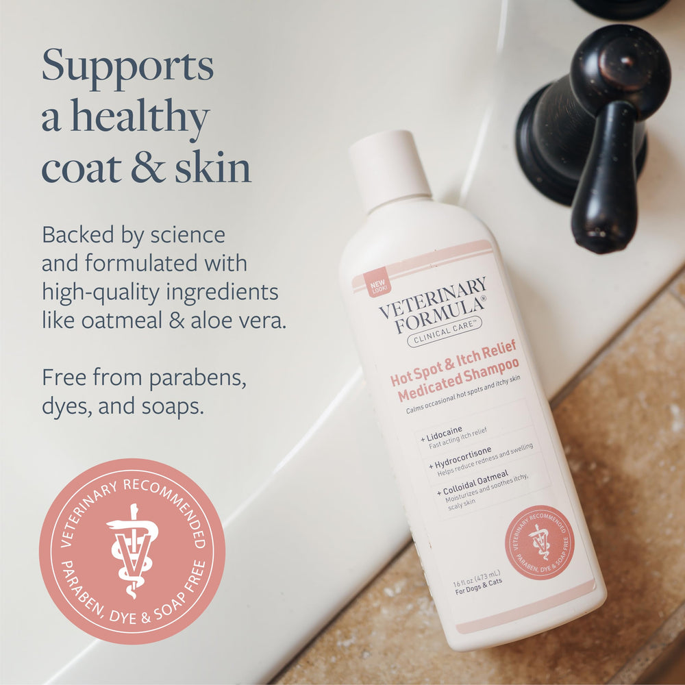 Pelage sain avec Veterinary Formula, flacon, brillance et hydratation.