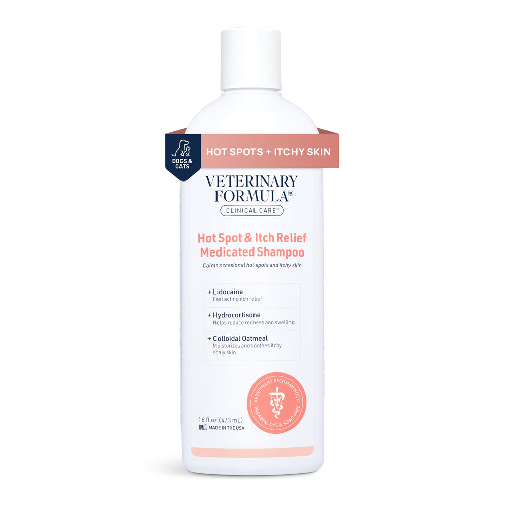 Shampoing Veterinary Formula, flacon, apaise rapidement les irritations des zones sensibles.