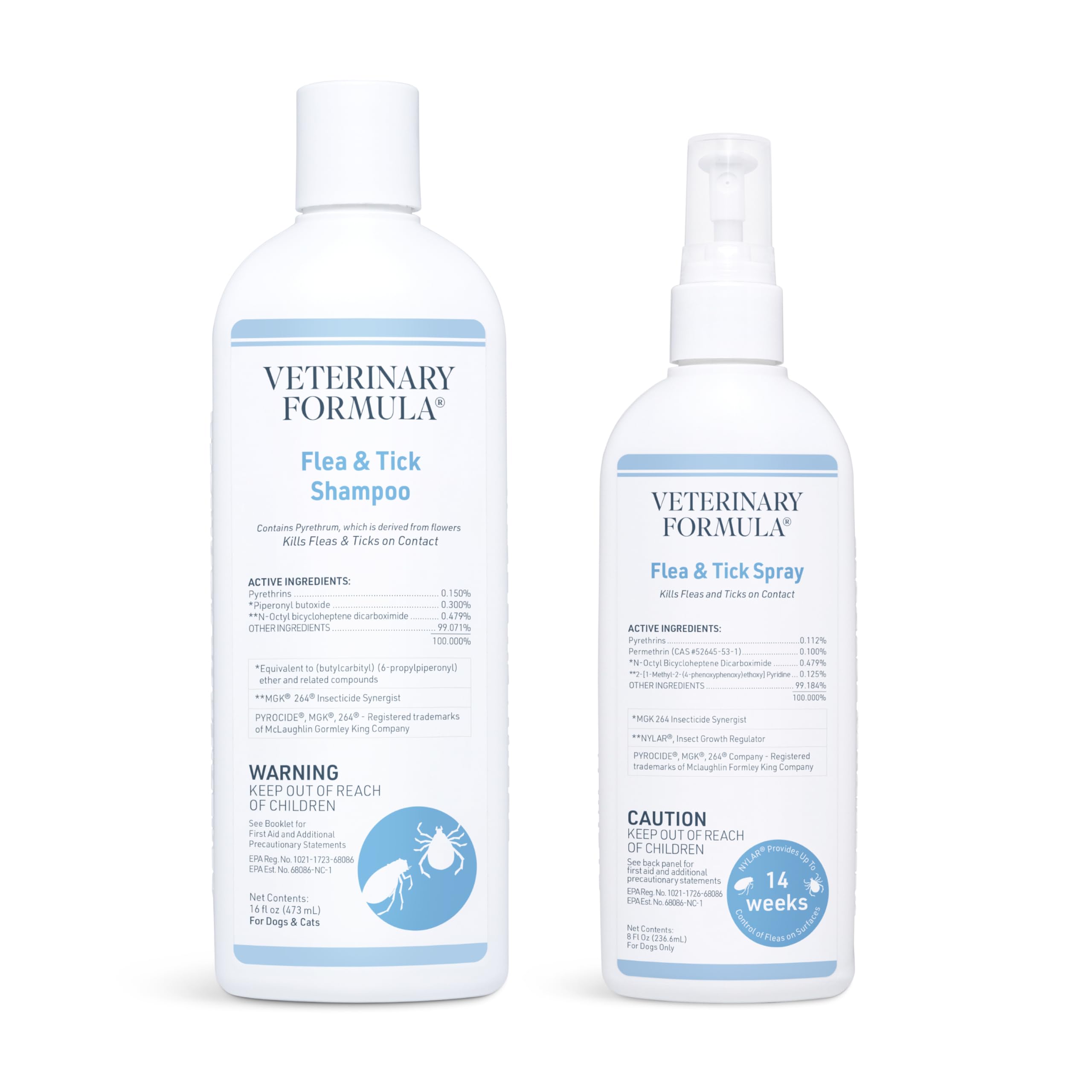 Shampooing Veterinary Formula puces et tiques pour chiens, nettoie et apaise la peau irritée.