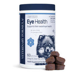 Boîte Veterinary Formula Smart Vitality Eye Health avec gommes pour soutien oculaire quotidien.
