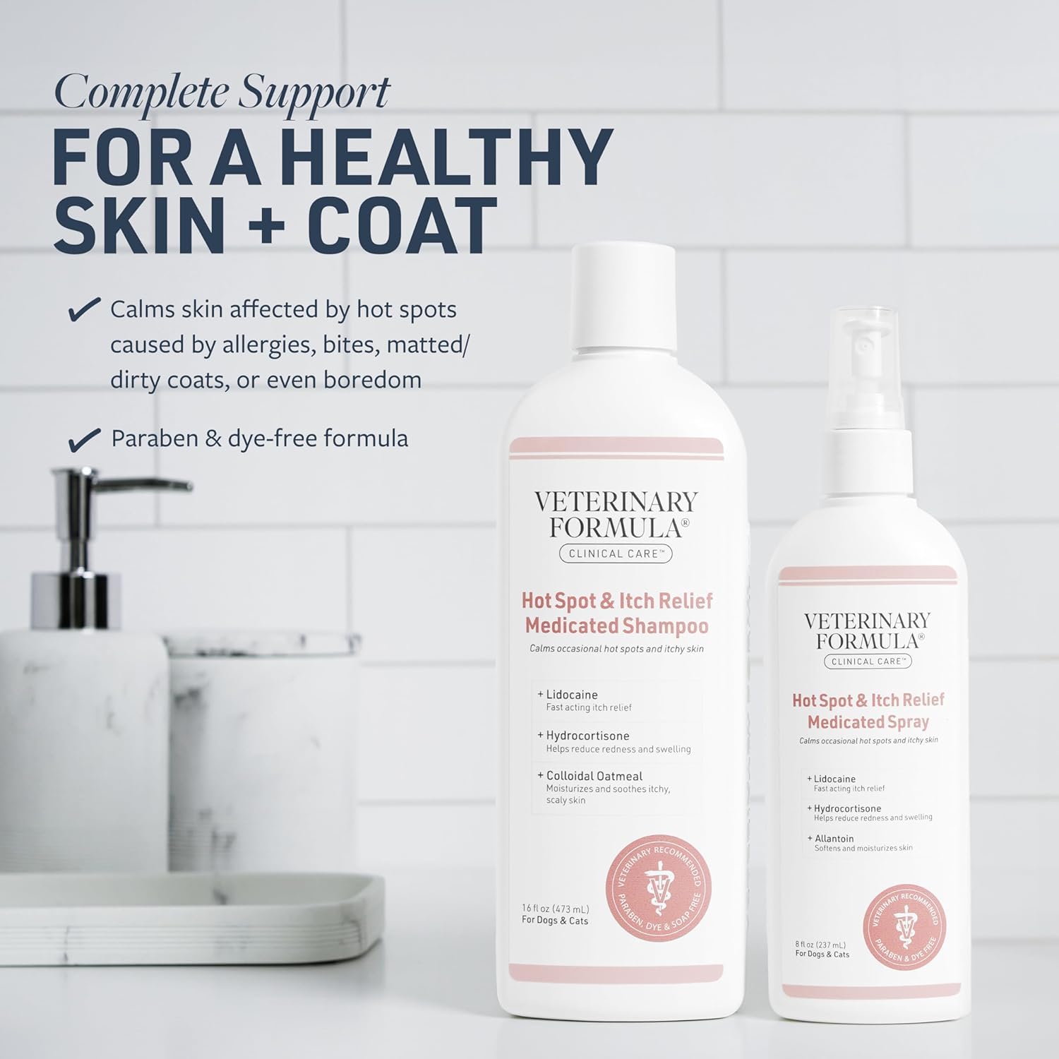 Brume anti-démangeaisons Veterinary Formula, pratique entre les bains pour soulager les irritations.