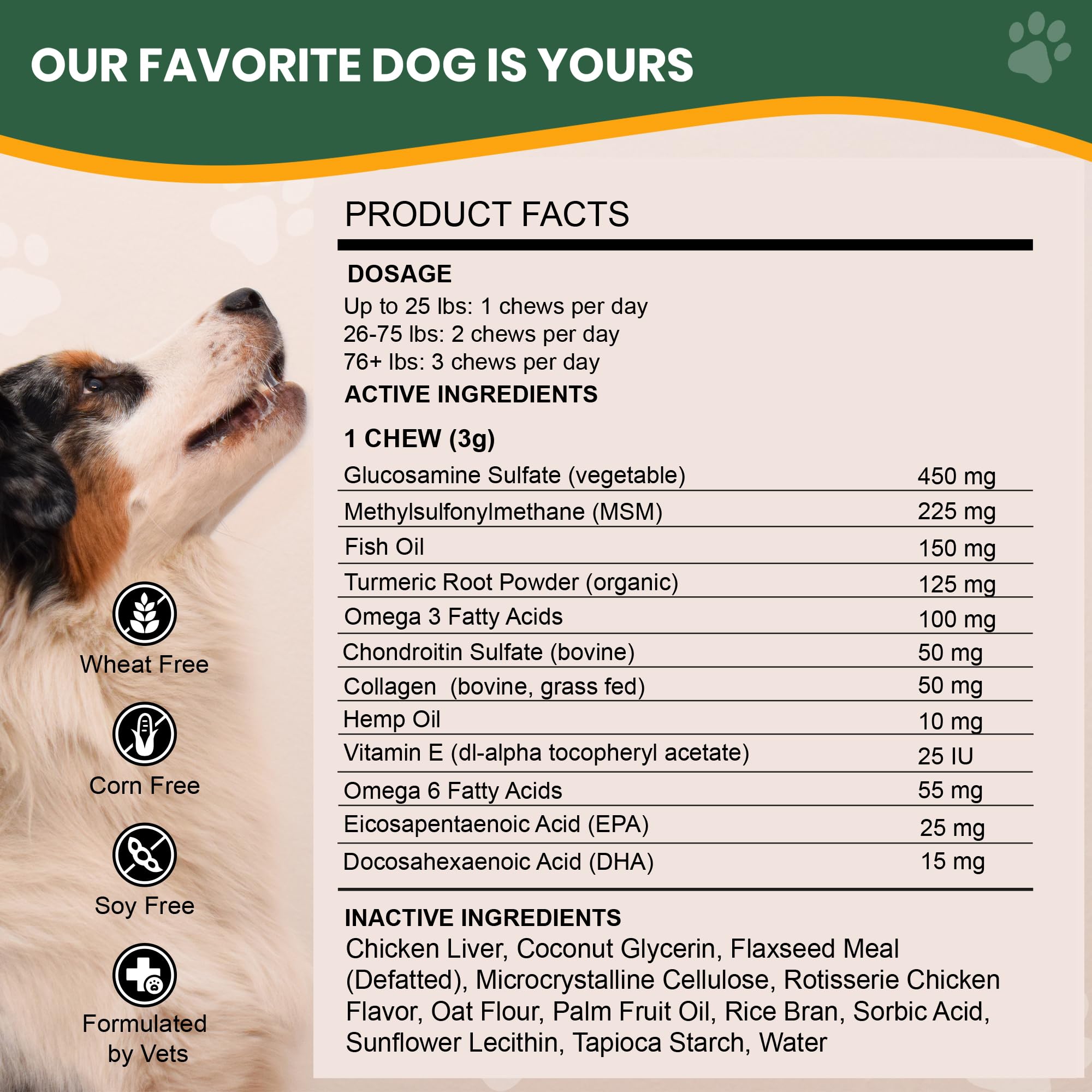 Veterinary Naturals glucosamine-chondroïtine, ingrédients clés pour le soutien des articulations