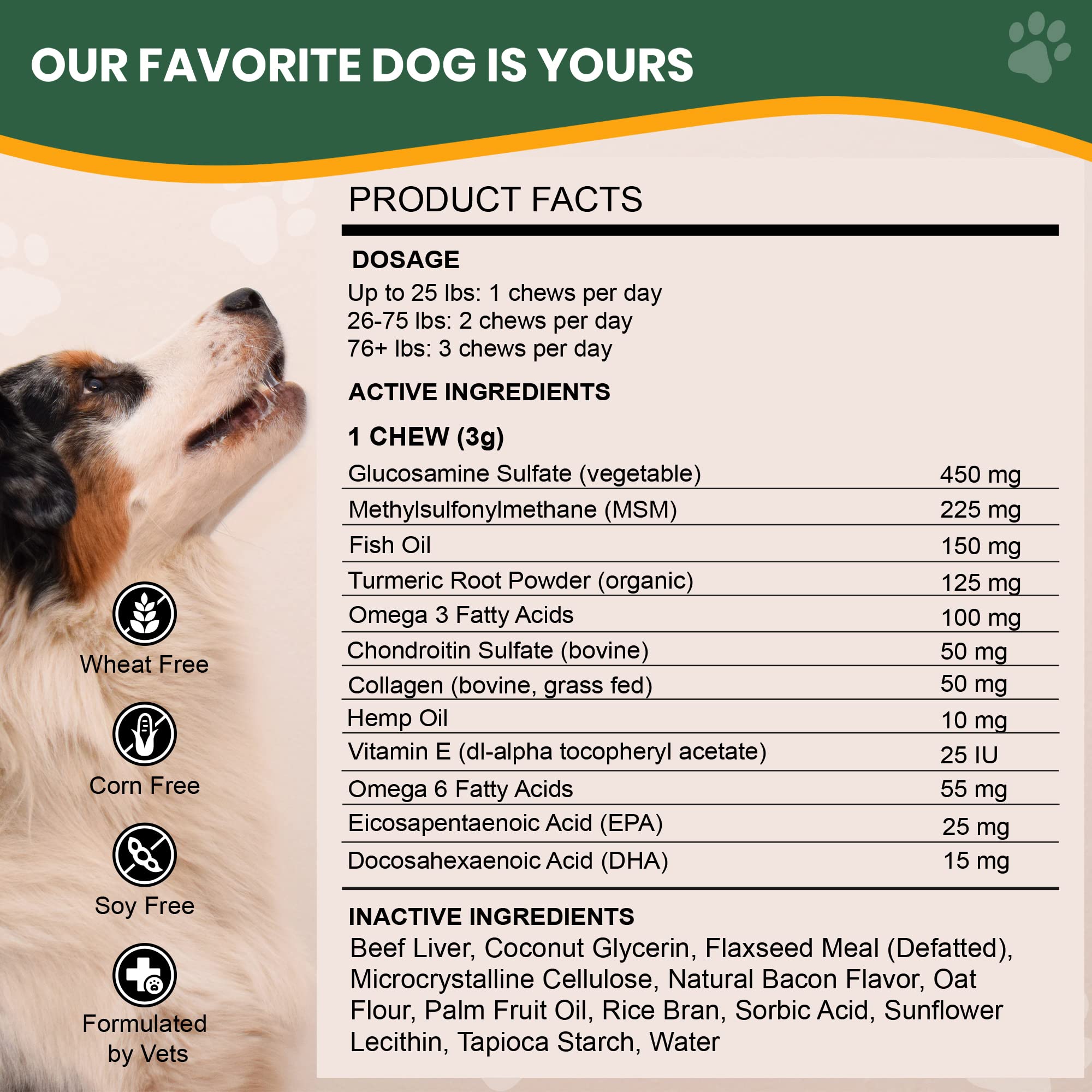 Veterinary Naturals Hemp & HIPS, supplément articulation chien grand format, favorise la flexibilité.