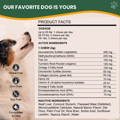 Veterinary Naturals Hemp & HIPS, supplément articulation chien grand format, favorise la flexibilité.