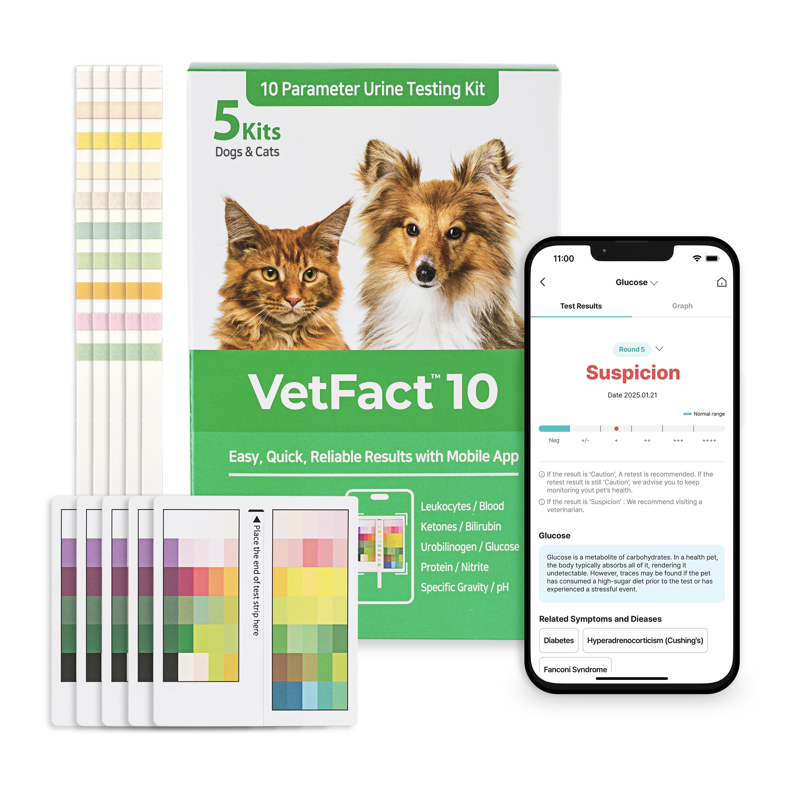 VetFact: bandelettes urinaires à domicile pour suivre les indicateurs de santé.
