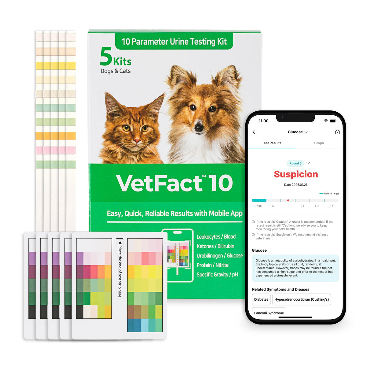 VetFact: bandelettes urinaires à domicile pour suivre les indicateurs de santé.