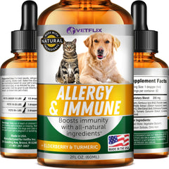 Vetflix Gouttes Allergie et Immunité – flacon facile à doser pour chiens et chats.