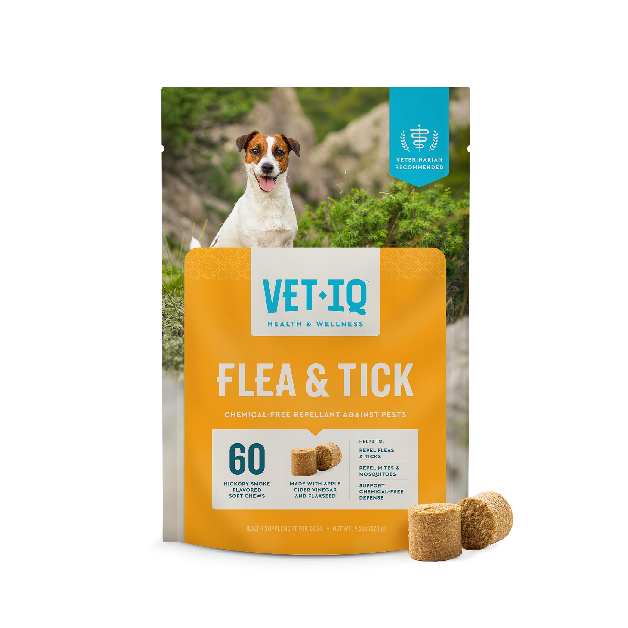 VetIQ, boîte-gommes-puces-tiques-chien, friables et appétentes, soutien naturel contre les parasites