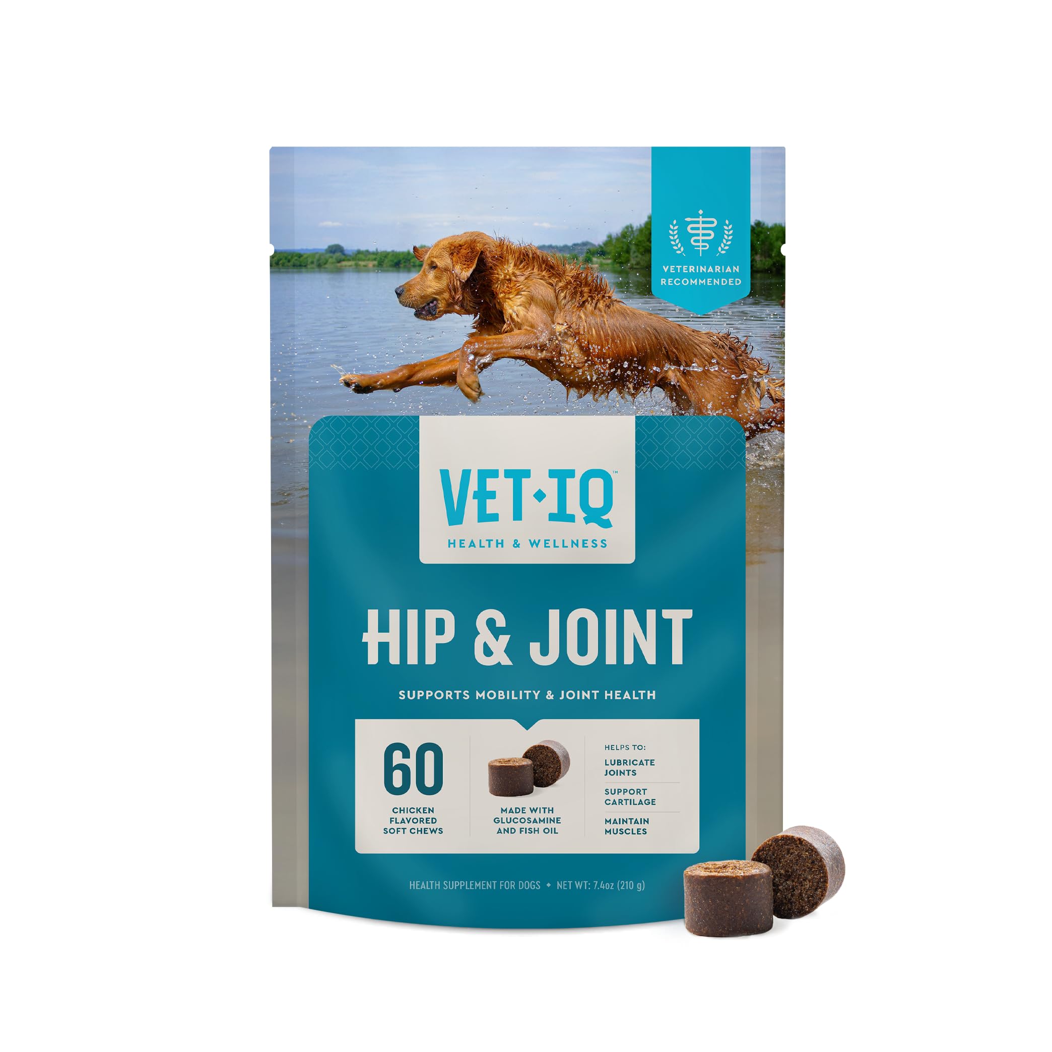 VetIQ bouchées au poulet – emballage pratique et soutien mobilité canin.