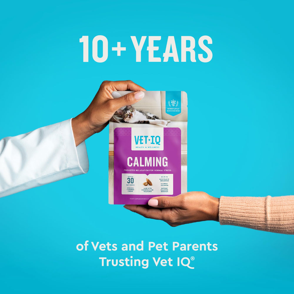 VetIQ Cat Calming Chews offre un goût poulet savoureux qui plaît aux chats exigeants.