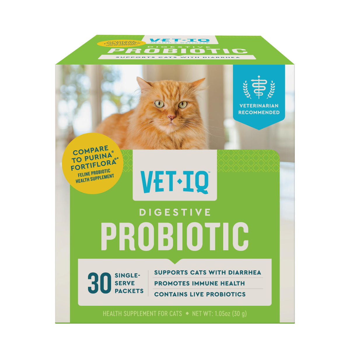VetIQ Probiotique pour chat, sachet unique — facilité d'administration quotidienne.