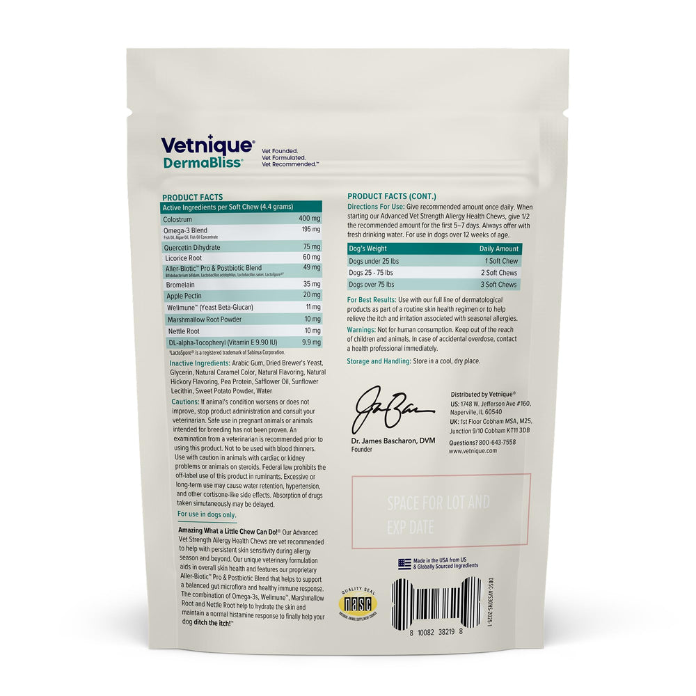 Vetnique DermaBliss - gommes appétentes pour peau saine et digestion.