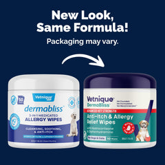 Dermabliss Vetnique lingettes-allergies-relief pour chiens et chats.