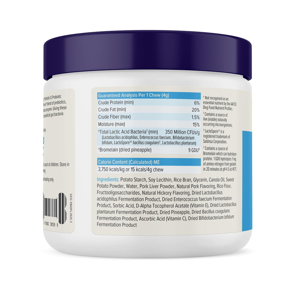 Vetnique Glandex – bouchées probiotiques avec fibres et enzymes pour digestion équilibrée.