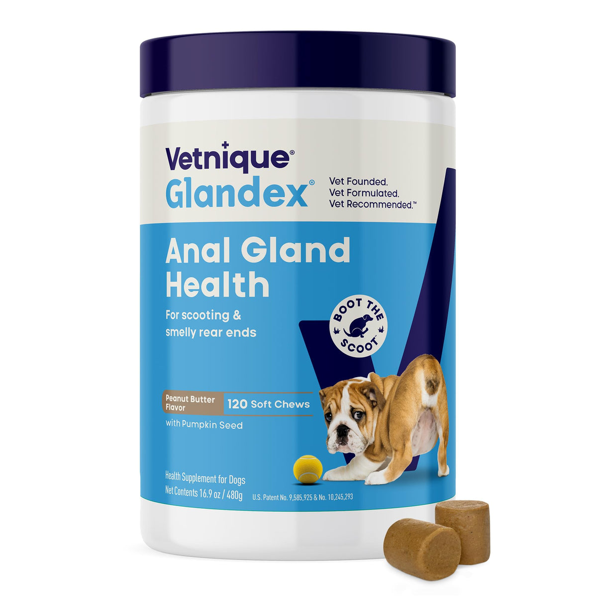 Vetnique Glandex croquettes beurre cacahuète, soutien digestif et glandes saines.